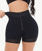Full Size Zip-Up Lace Trim Shaping Shorts - Body By J'ne