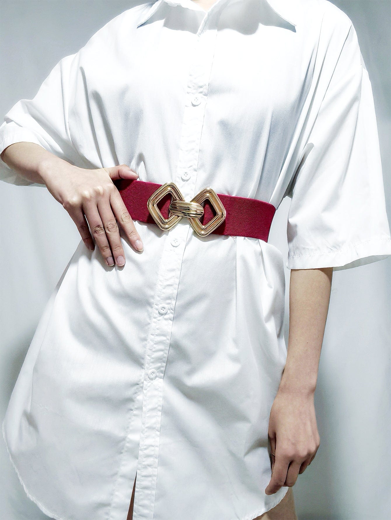 Geometric Buckle Elastic Wide Belt - Body By J'ne