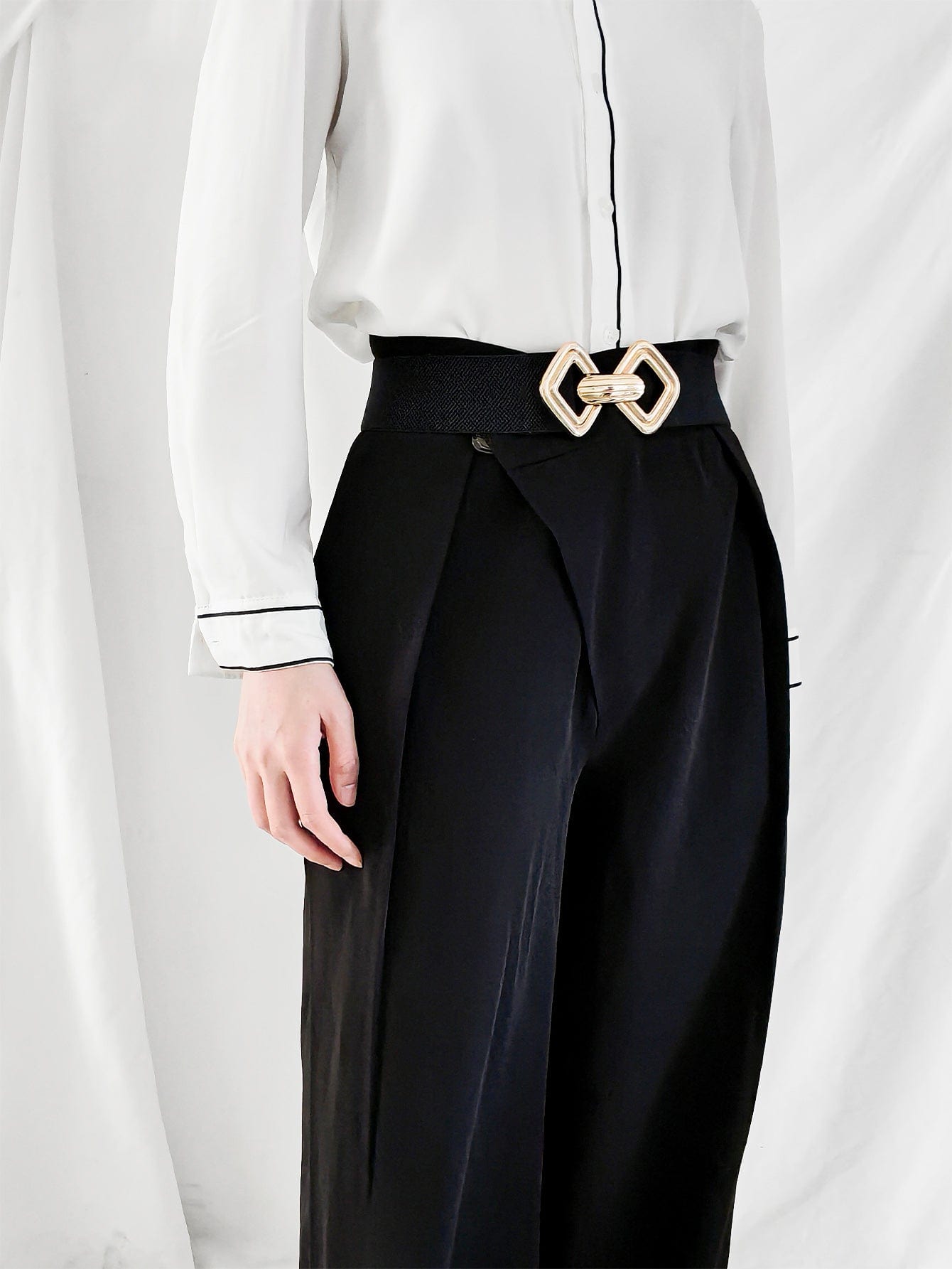 Geometric Buckle Elastic Wide Belt - Body By J'ne