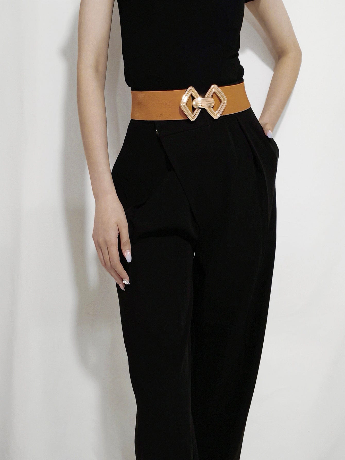 Geometric Buckle Elastic Wide Belt - Body By J'ne
