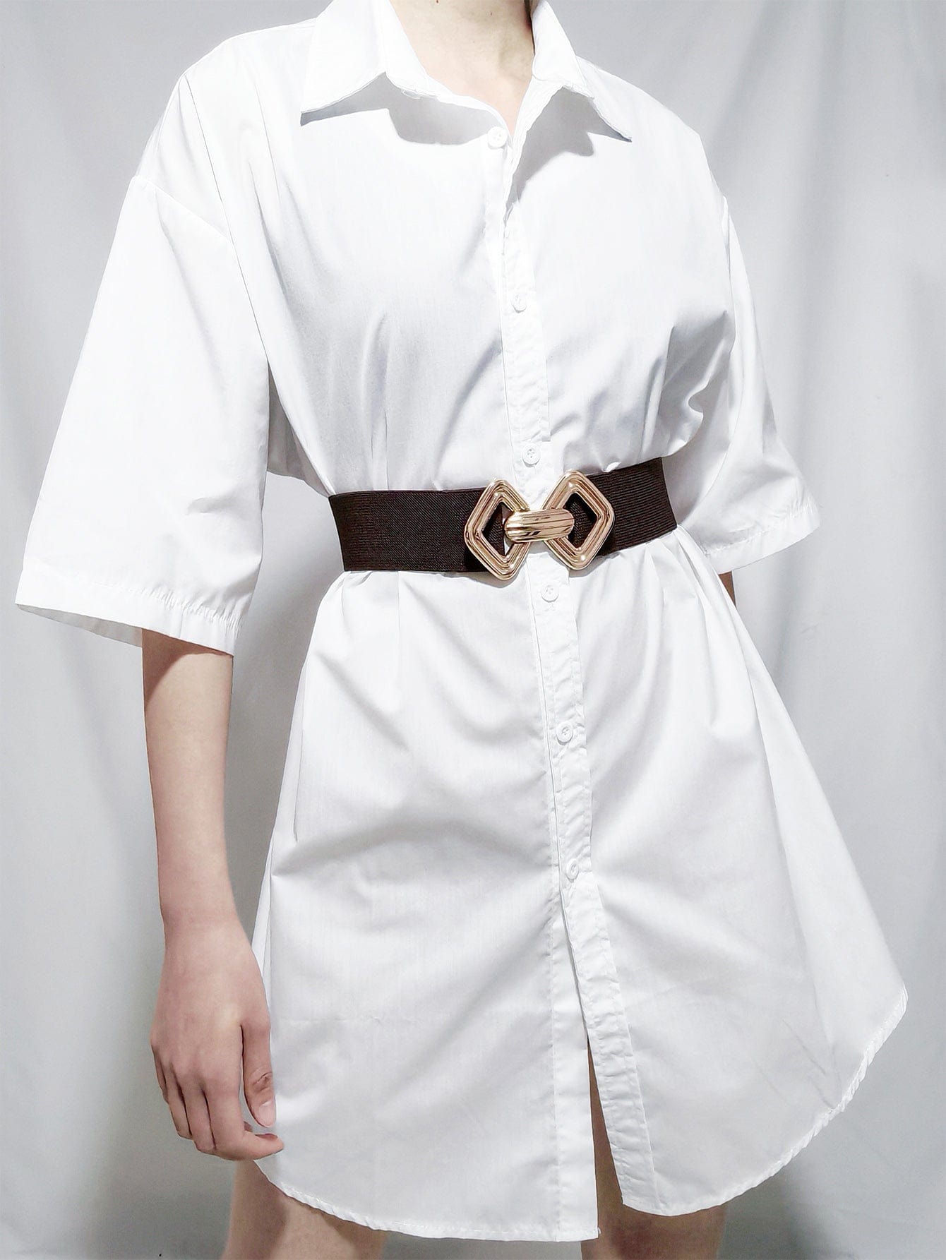 Geometric Buckle Elastic Wide Belt - Body By J'ne