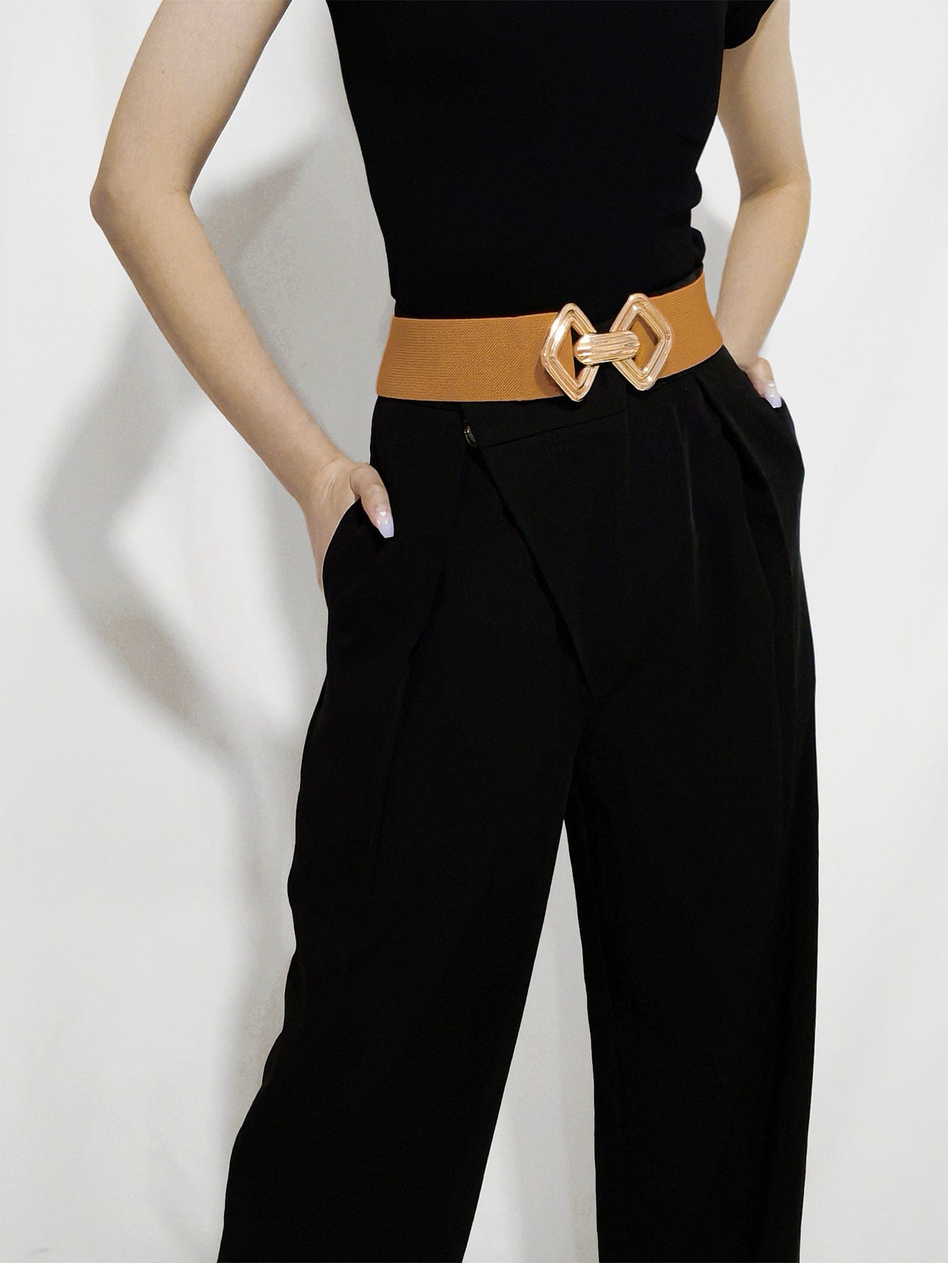 Geometric Buckle Elastic Wide Belt - Body By J'ne