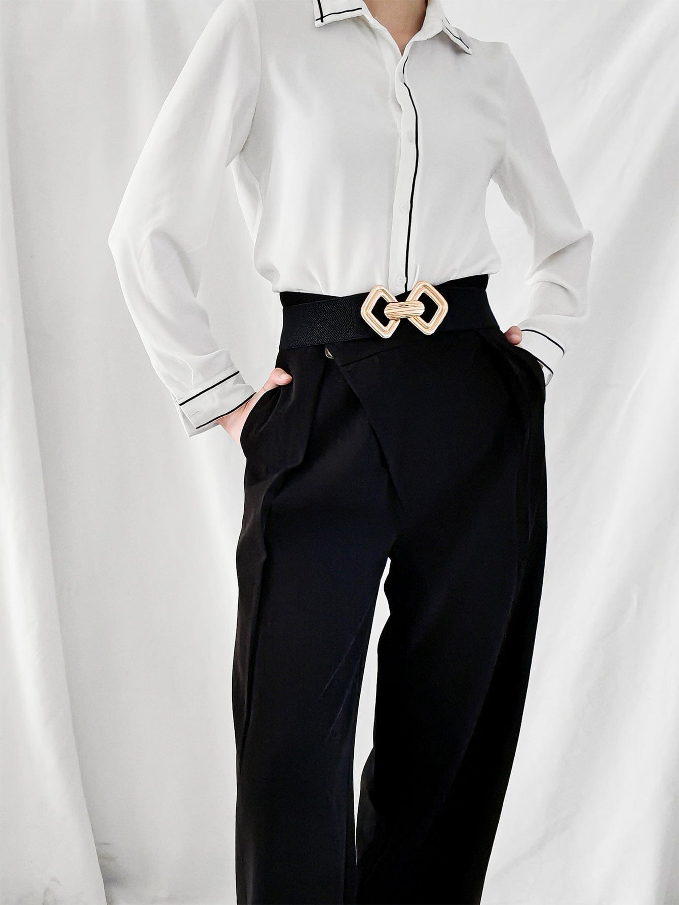 Geometric Buckle Elastic Wide Belt - Body By J'ne
