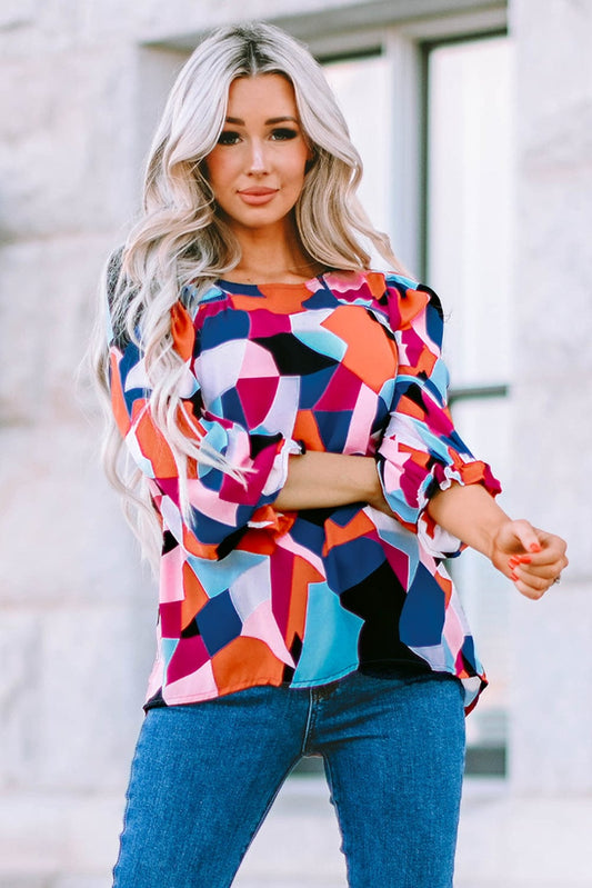 Geometric Flounce Sleeve Blouse - Body By J'ne