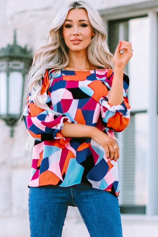 Geometric Flounce Sleeve Blouse - Body By J'ne