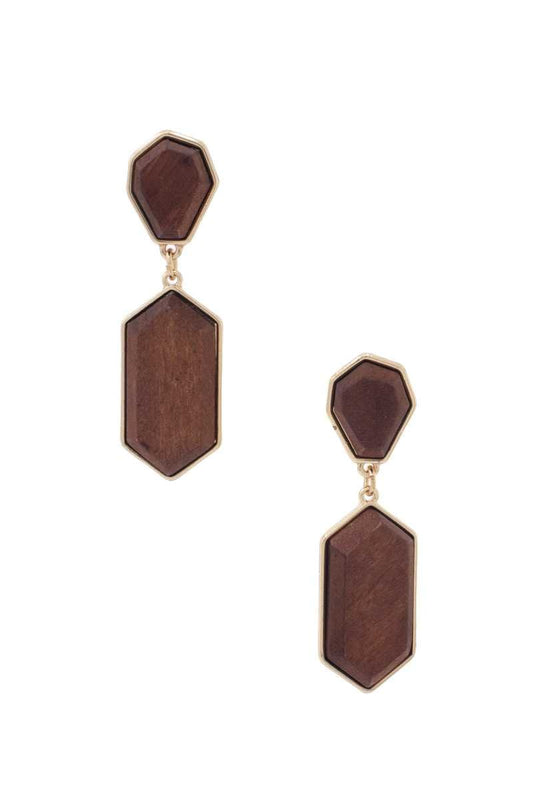 Geometric Wood Post Drop Earring - Body By J'ne