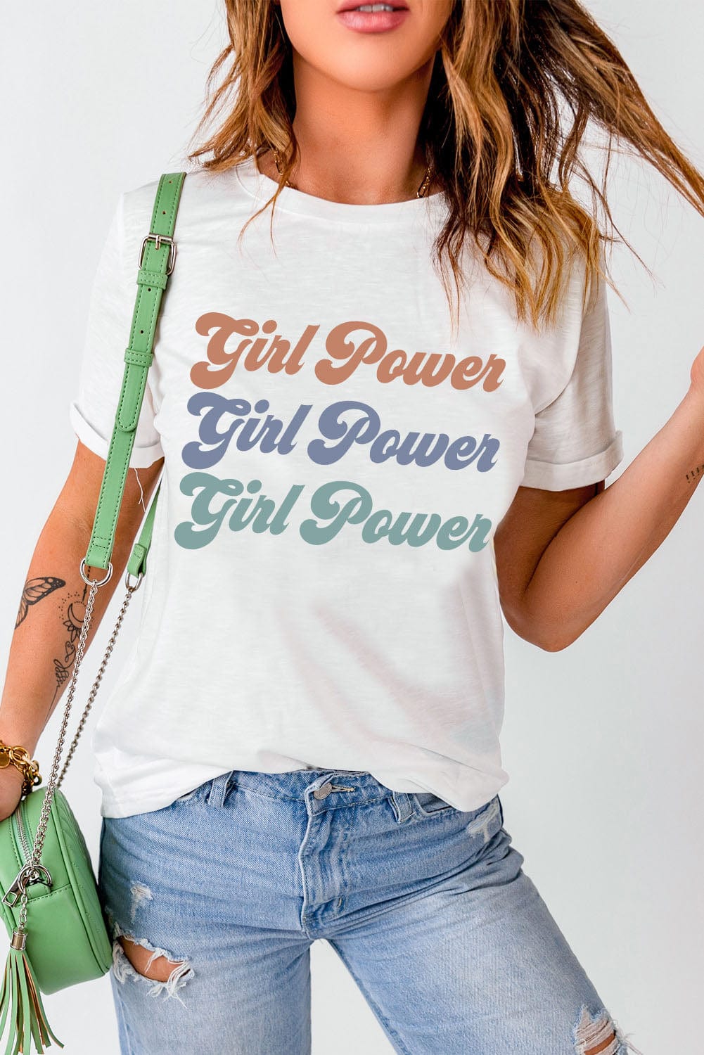GIRL POWER Graphic Round Neck Tee - Body By J'ne