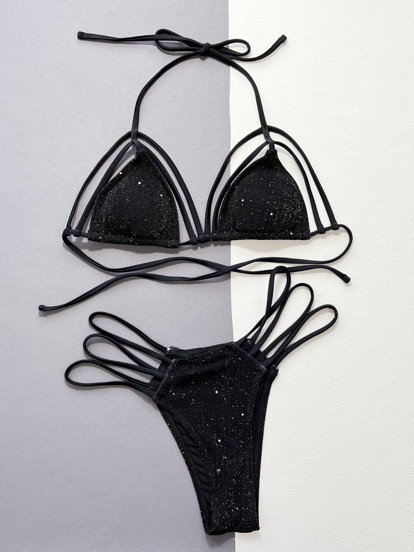 Glitter Halter Neck Strappy Two-Piece Bikini Set - Body By J'ne