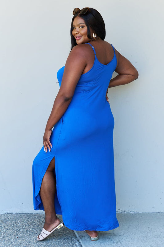 Good Energy Full Size Cami Side Slit Maxi Dress in Royal Blue - Body By J'ne