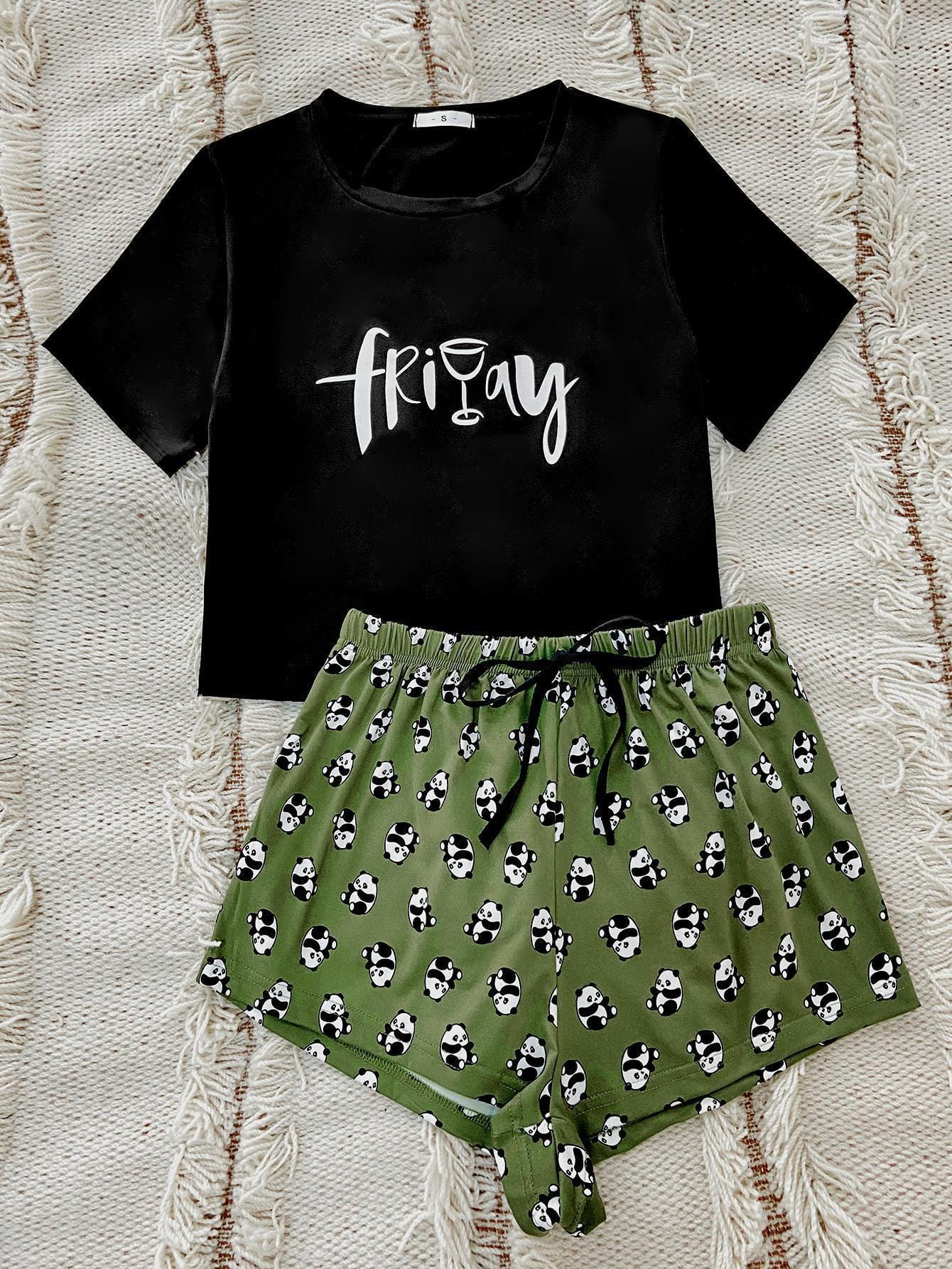 Graphic Tee and Panda Print Shorts Lounge Set - Body By J'ne