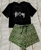 Graphic Tee and Panda Print Shorts Lounge Set - Body By J'ne