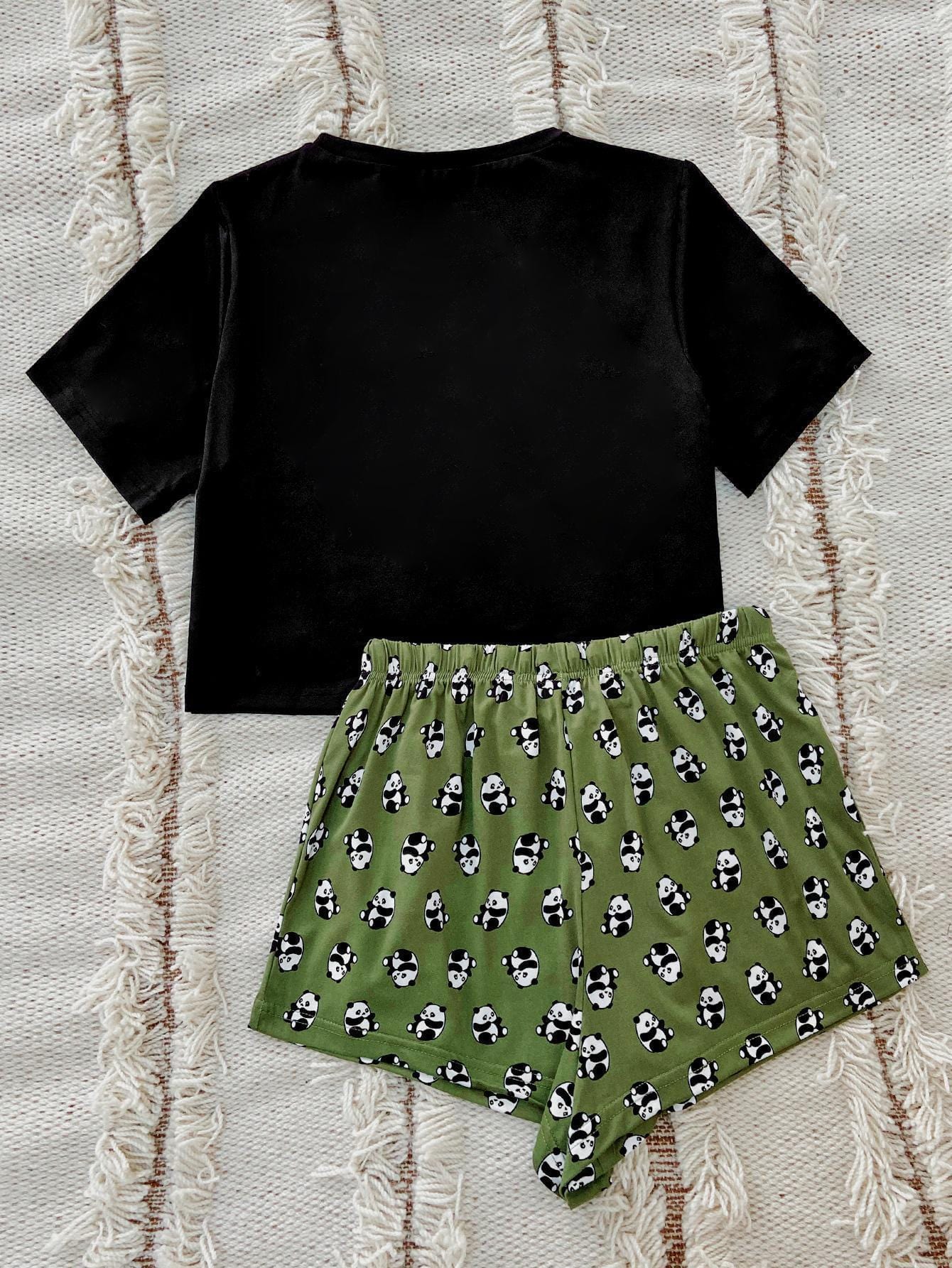 Graphic Tee and Panda Print Shorts Lounge Set - Body By J'ne