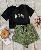 Graphic Tee and Panda Print Shorts Lounge Set - Body By J'ne