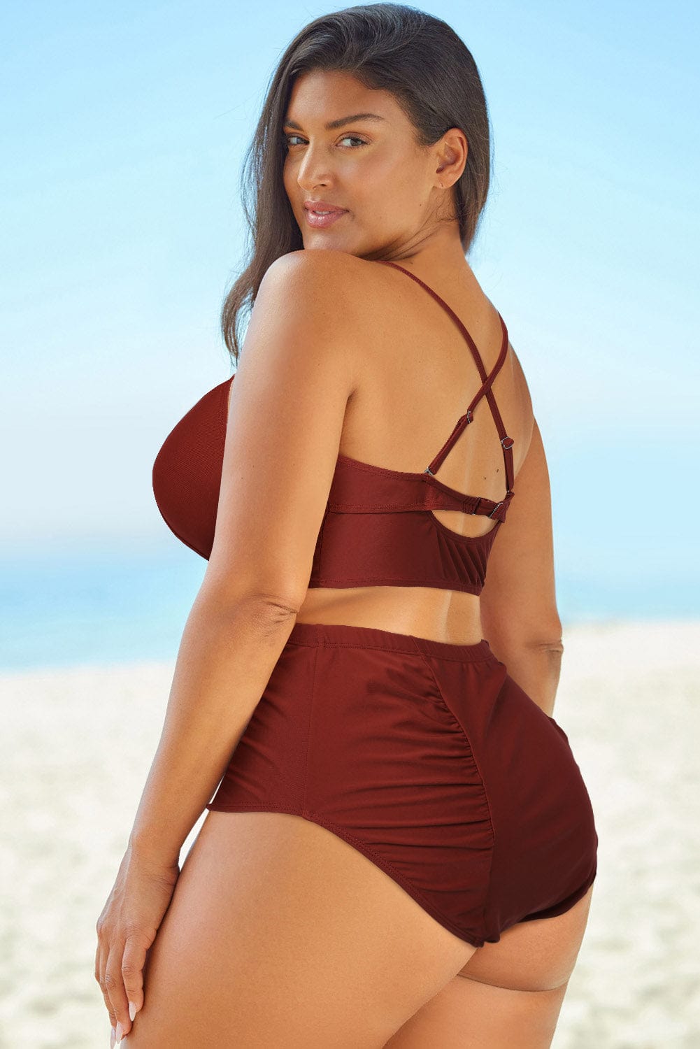 Halter Neck Crisscross Ruched Two-Piece Swimsuit - Body By J'ne