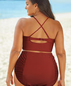 Halter Neck Crisscross Ruched Two-Piece Swimsuit - Body By J'ne