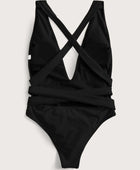 Halter Neck Deep V Tied One-Piece Swimsuit - Body By J'ne