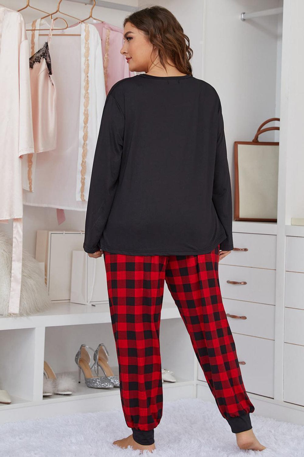 Heart Graphic Top and Plaid Joggers Lounge Set - Body By J'ne