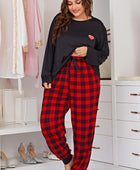 Heart Graphic Top and Plaid Joggers Lounge Set - Body By J'ne