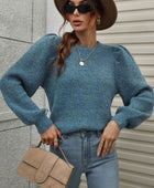 Heathered Long Lantern Sleeve Rib-Knit Sweater - Body By J'ne
