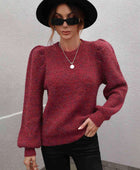 Heathered Long Lantern Sleeve Rib-Knit Sweater - Body By J'ne