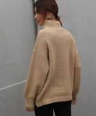 High Neck Balloon Sleeve Rib-Knit Pullover Sweater - Body By J'ne