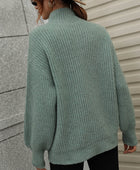 High Neck Balloon Sleeve Rib-Knit Pullover Sweater - Body By J'ne