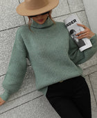 High Neck Balloon Sleeve Rib-Knit Pullover Sweater - Body By J'ne