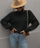 High Neck Balloon Sleeve Rib-Knit Pullover Sweater - Body By J'ne