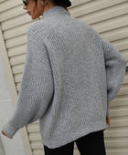 High Neck Balloon Sleeve Rib-Knit Pullover Sweater - Body By J'ne