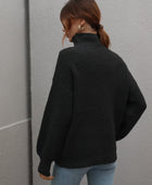 High Neck Balloon Sleeve Rib-Knit Pullover Sweater - Body By J'ne