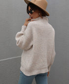 High Neck Balloon Sleeve Rib-Knit Pullover Sweater - Body By J'ne