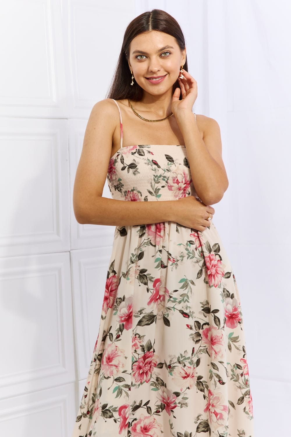Hold Me Tight Sleeveless Floral Maxi Dress in Pink - Body By J'ne