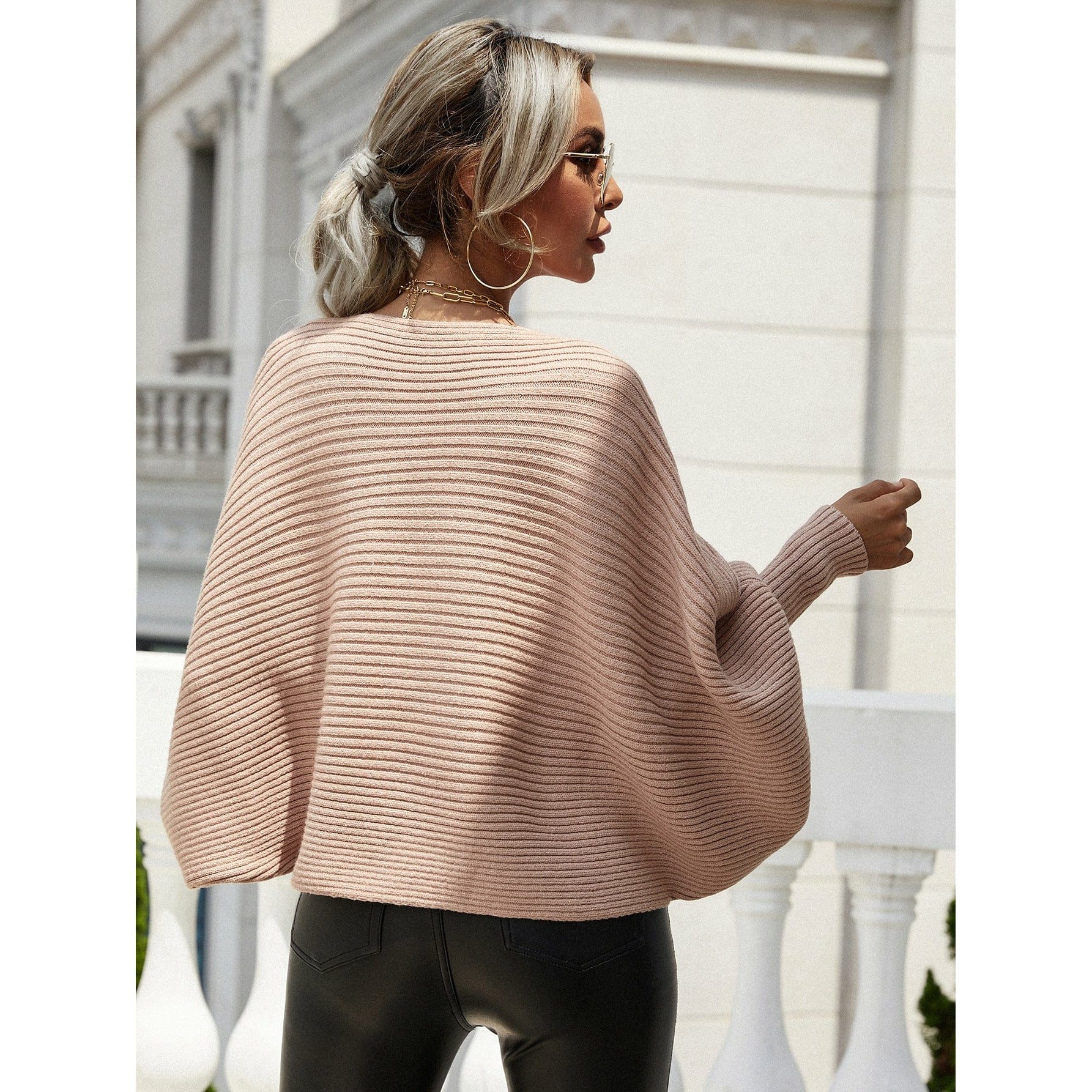 Horizontal Ribbing Dolman Sleeve Sweater - Body By J'ne