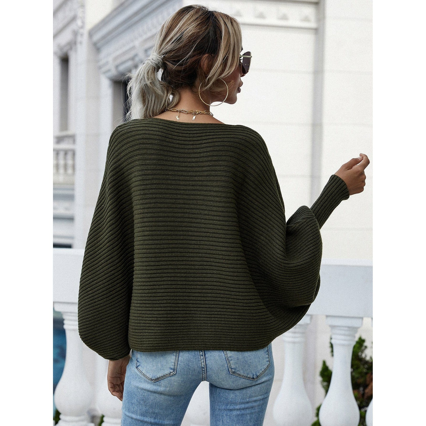 Horizontal Ribbing Dolman Sleeve Sweater - Body By J'ne