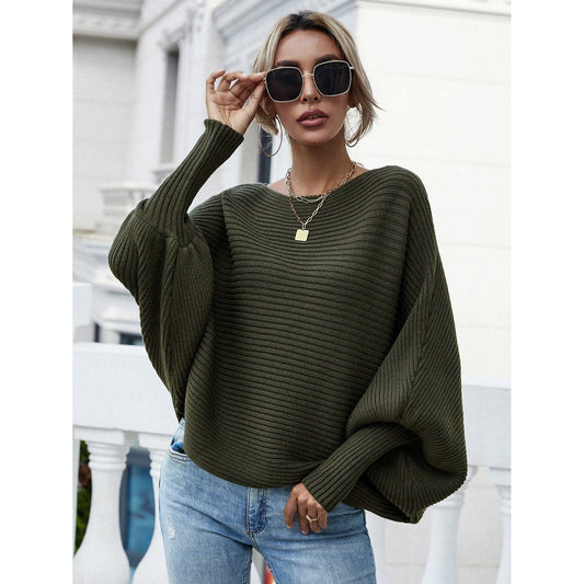 Horizontal Ribbing Dolman Sleeve Sweater - Body By J'ne