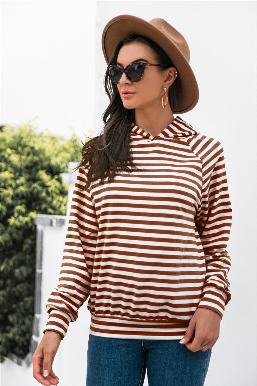 Horizontal Stripe Raglan Sleeve Hoodie - Body By J'ne