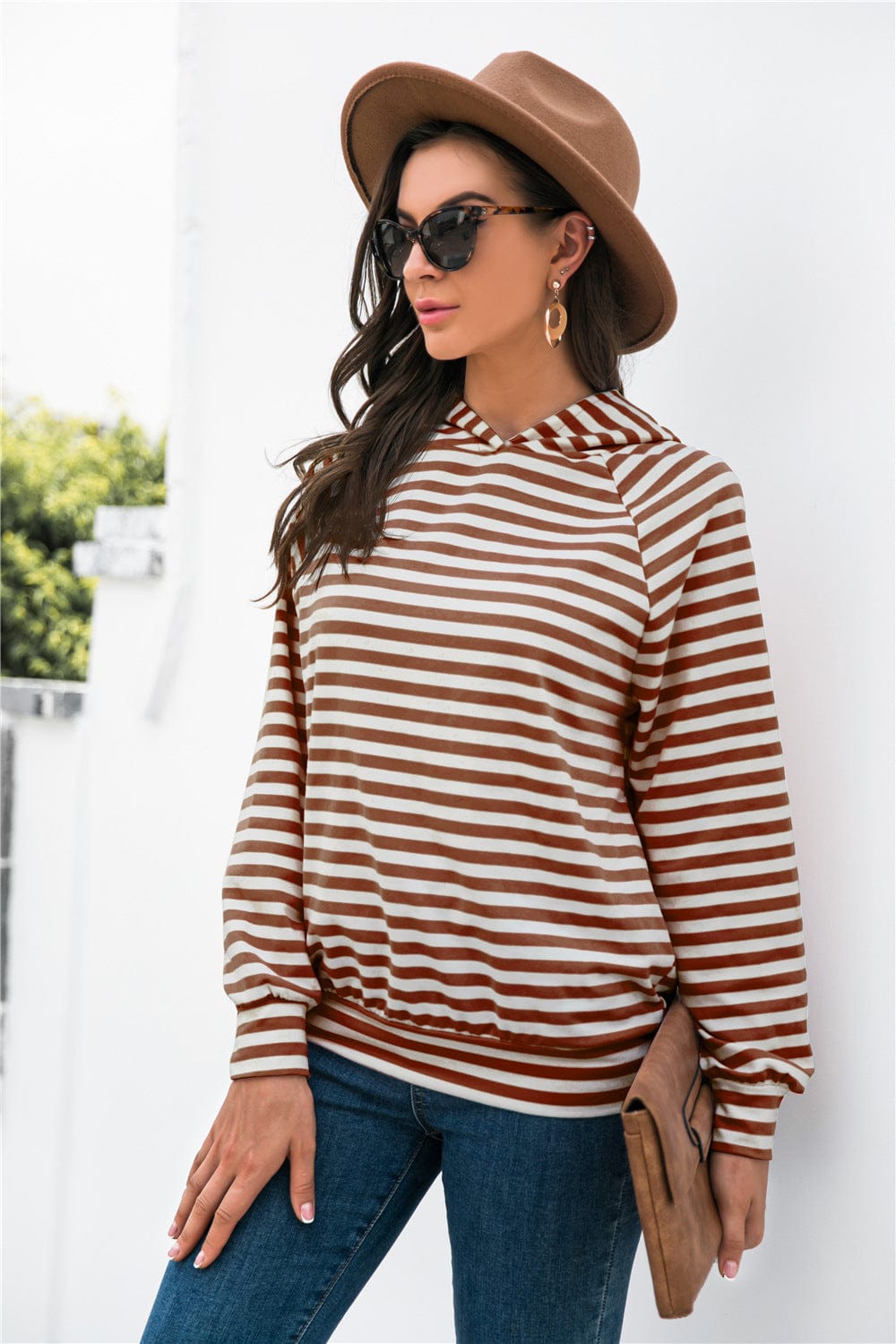 Horizontal Stripe Raglan Sleeve Hoodie - Body By J'ne