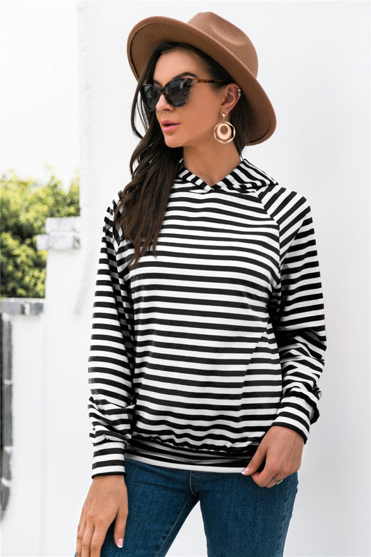 Horizontal Stripe Raglan Sleeve Hoodie - Body By J'ne