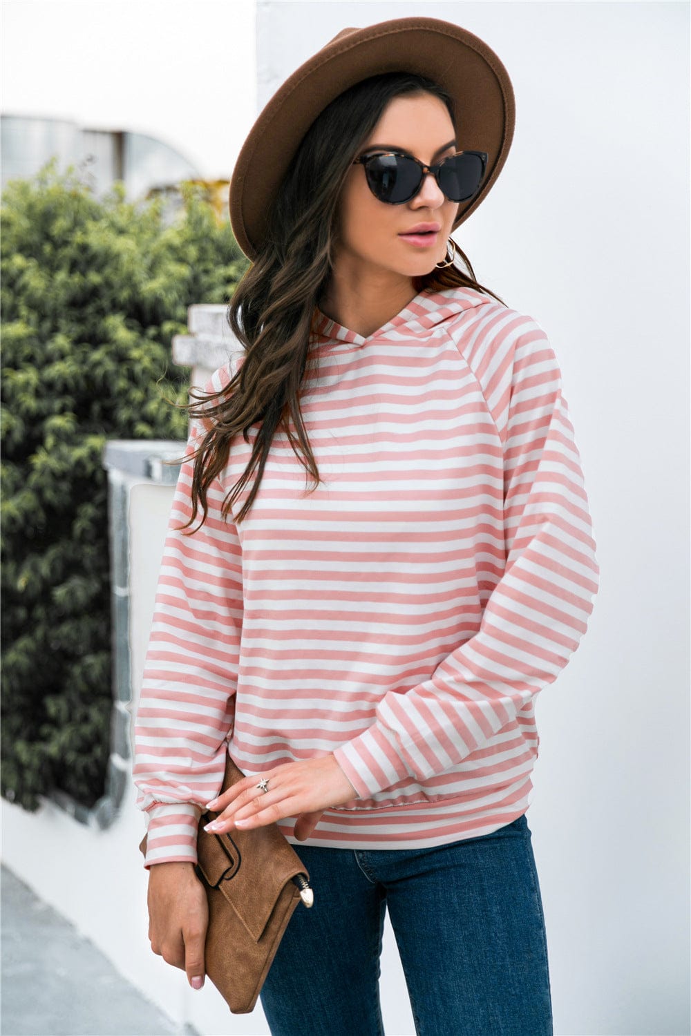 Horizontal Stripe Raglan Sleeve Hoodie - Body By J'ne