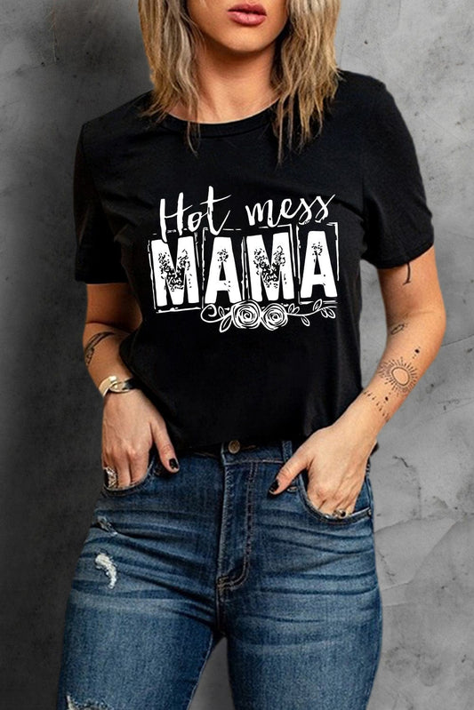 HOT MESS MAMA Graphic Round Neck Tee - Body By J'ne