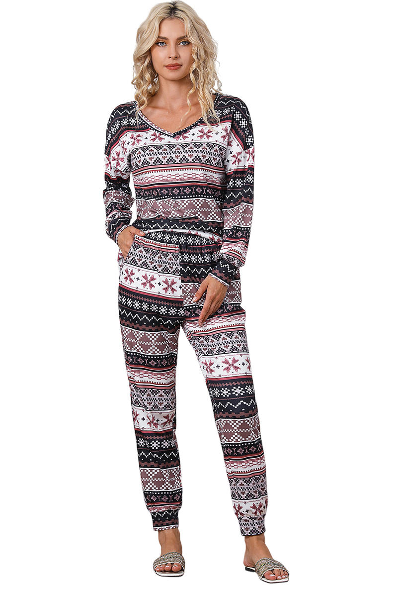 Snowflake Print Long Sleeve And Joggers Lounge Set - Body By J'ne