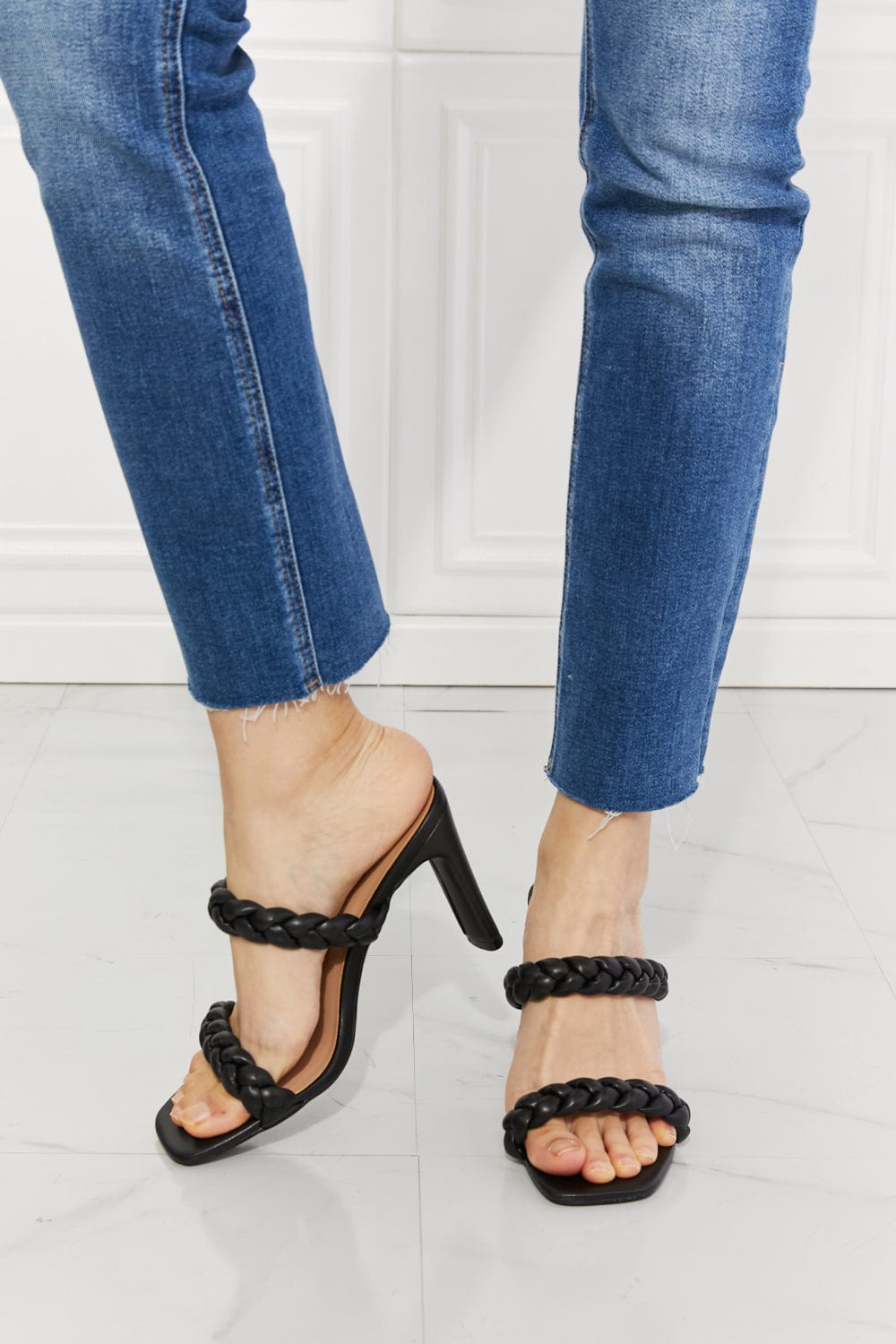 In Love Double Braided Block Heel Sandal in Black - Body By J'ne