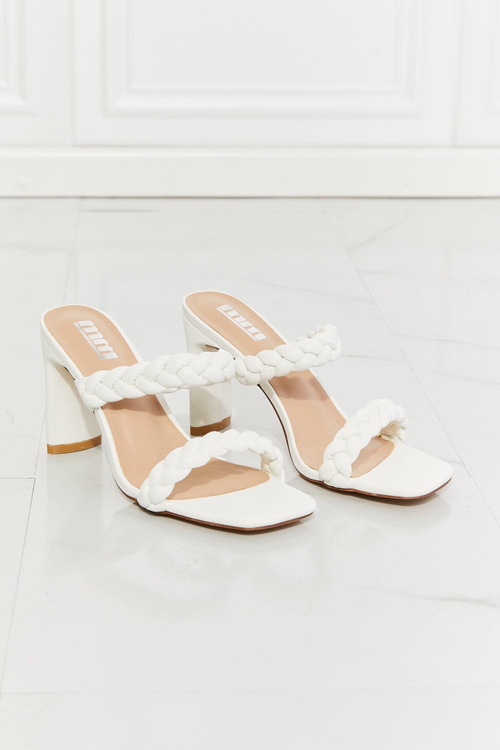 In Love Double Braided Block Heel Sandal in White - Body By J'ne