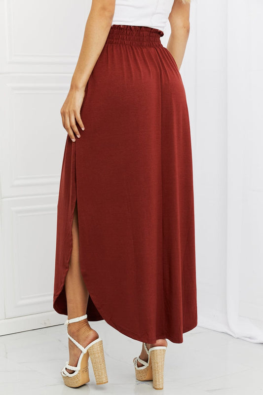 It's My Time Full Size Side Scoop Scrunch Skirt in Dark Rust - Body By J'ne