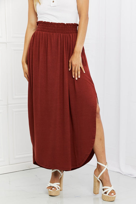 It's My Time Full Size Side Scoop Scrunch Skirt in Dark Rust - Body By J'ne