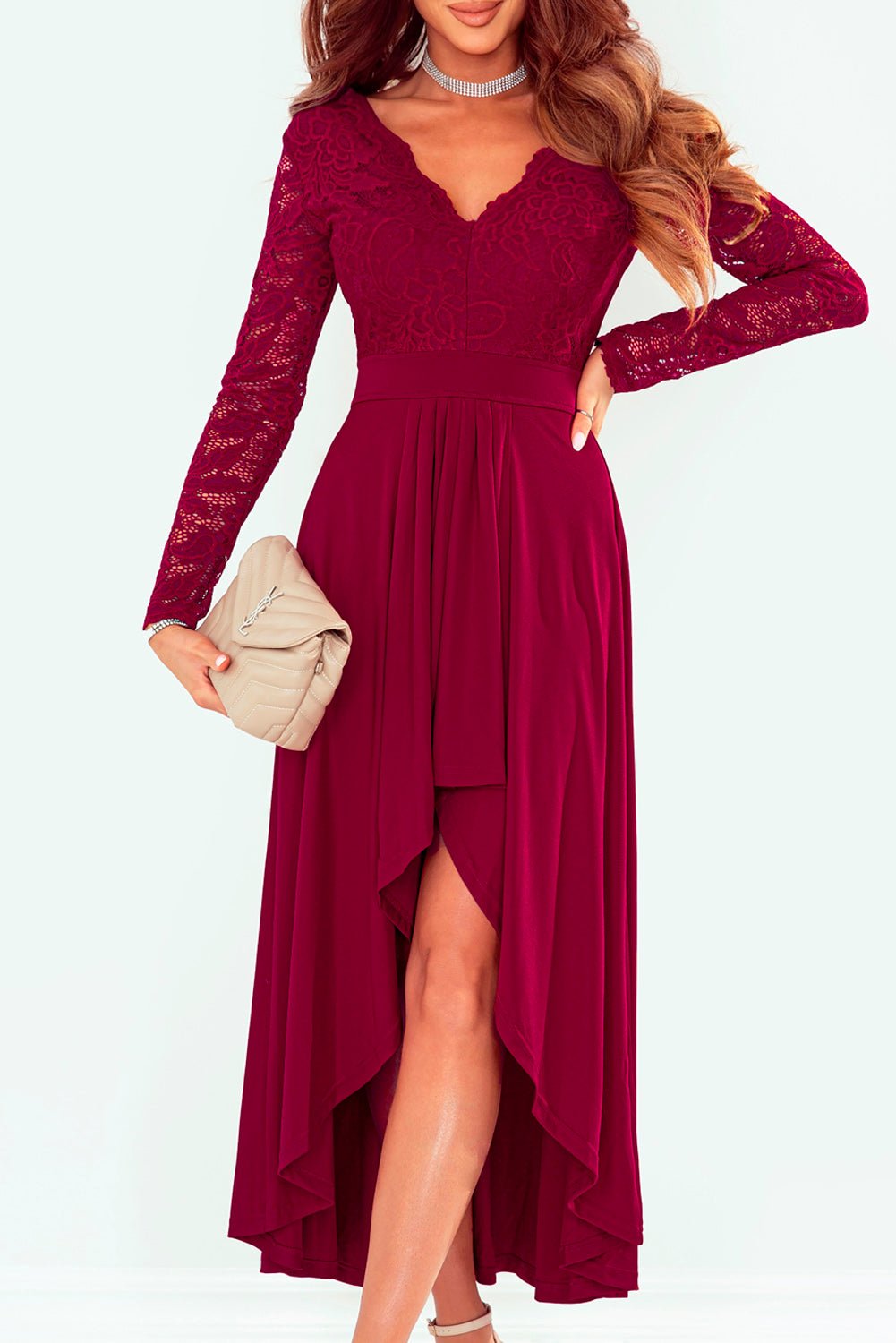 Lace High-Low V-Neck Dress - Body By J'ne