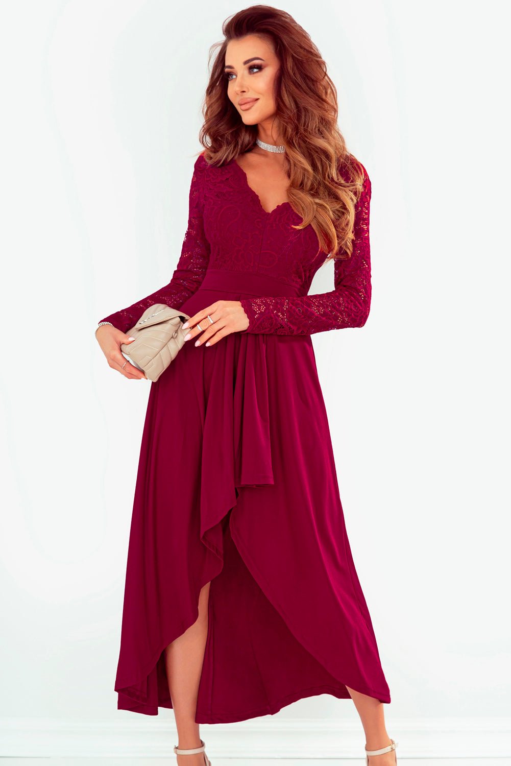 Lace High-Low V-Neck Dress - Body By J'ne