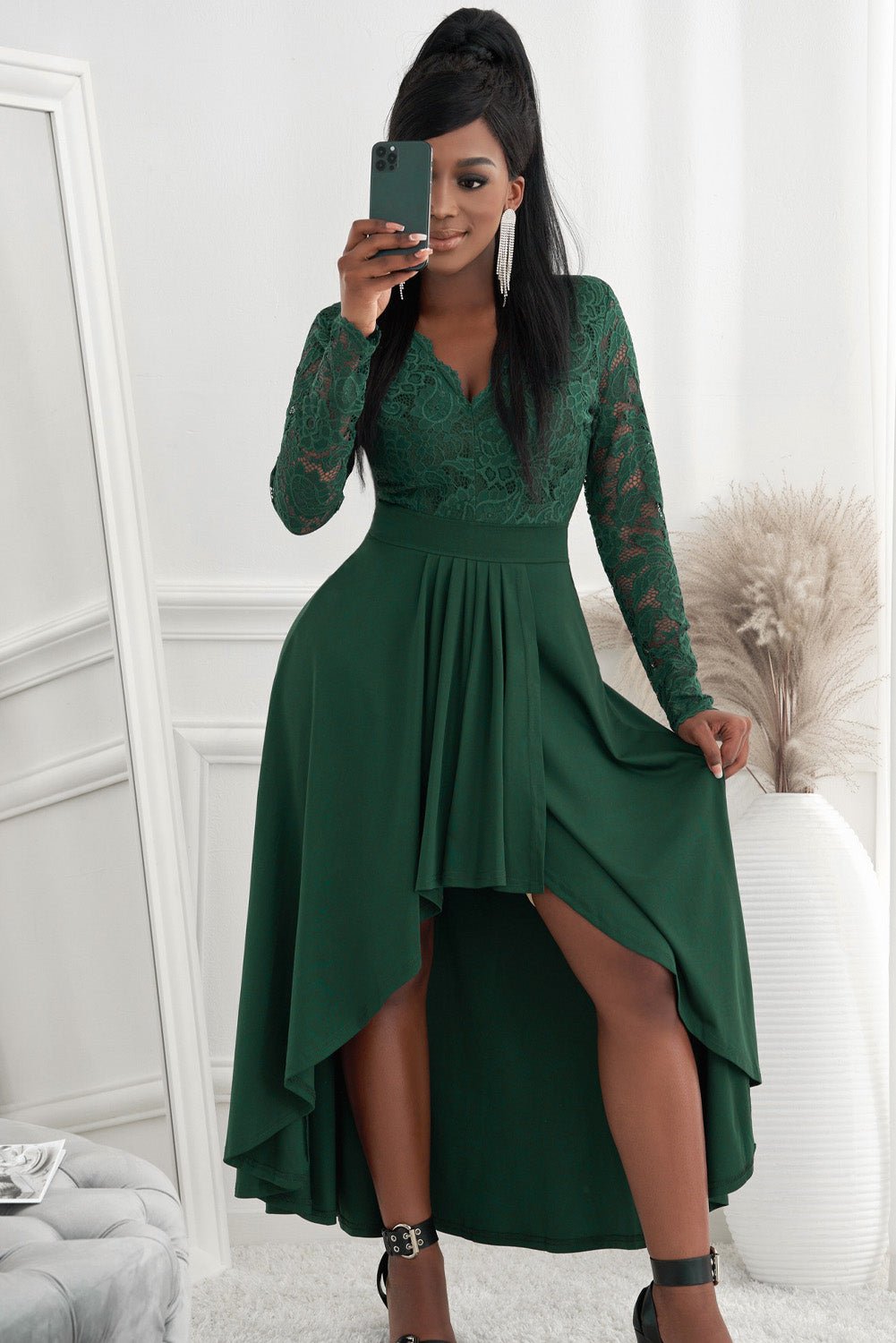 Lace High-Low V-Neck Dress - Body By J'ne