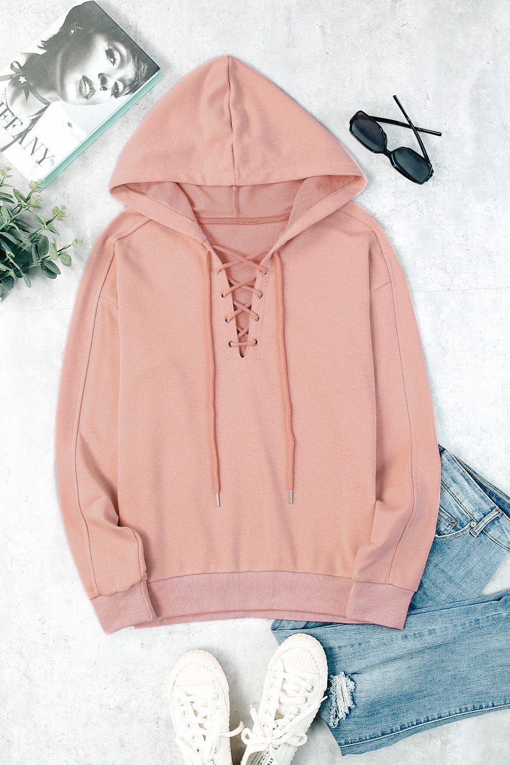 Lace-Up Dropped Shoulder Hoodie - Body By J'ne