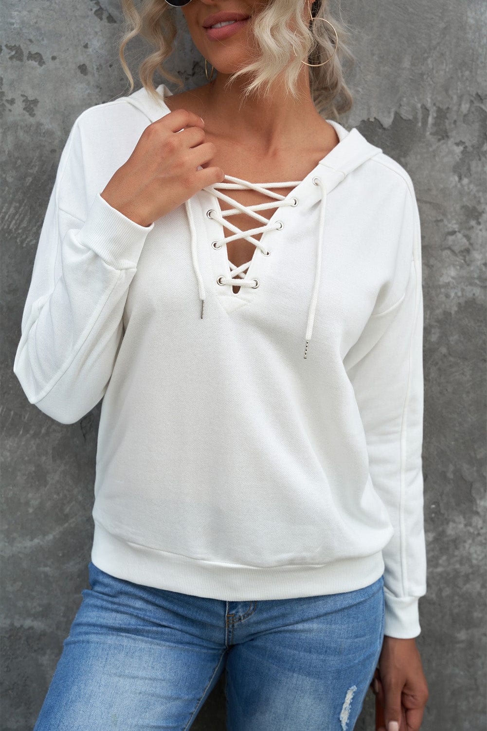 Lace-Up Dropped Shoulder Hoodie - Body By J'ne